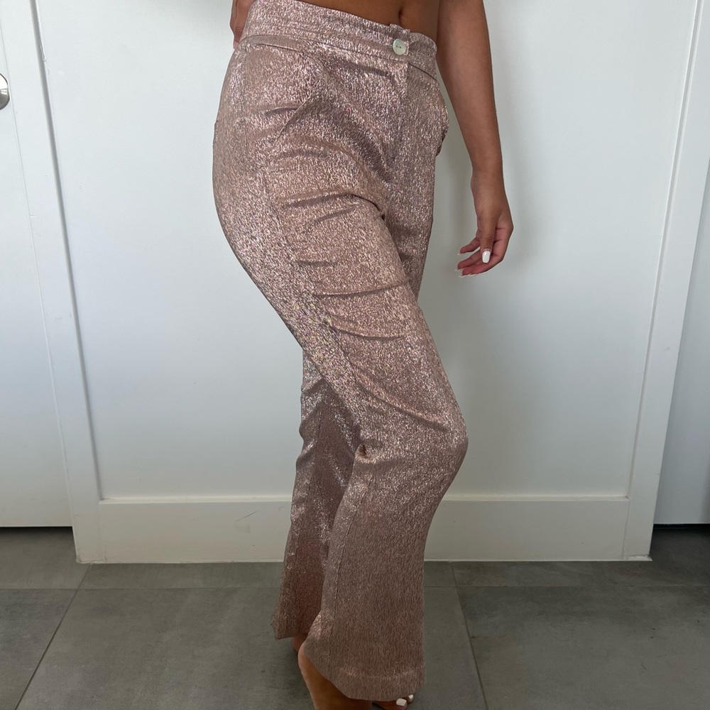Peacock Blue Metallic rose pants Size S